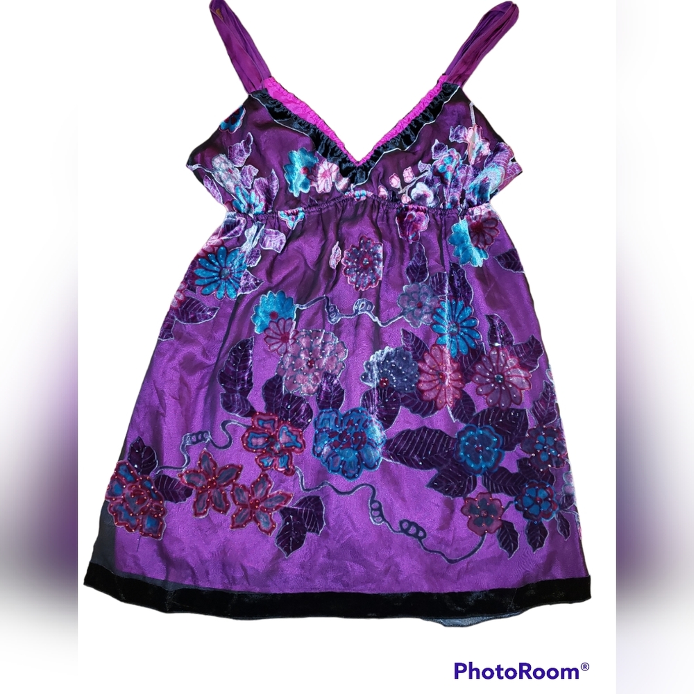 Hale Bob Velvet Burnout Babydoll Style Silk Lined Tank Cami